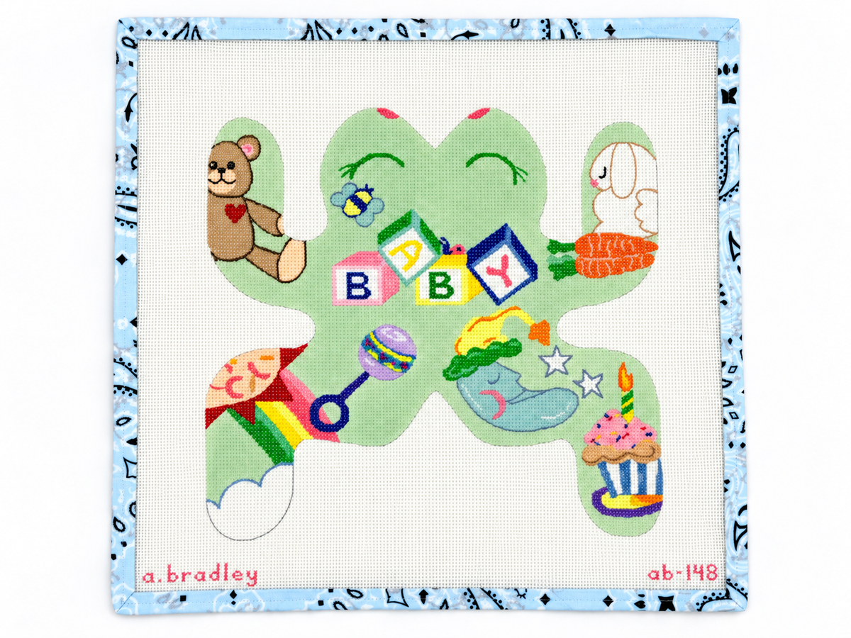 Stitch an adorable keepsake with the B-A-B-Y Frog needlepoint canvas, the ultimate gift for a new arrival. 18 mesh. Threads not included.
