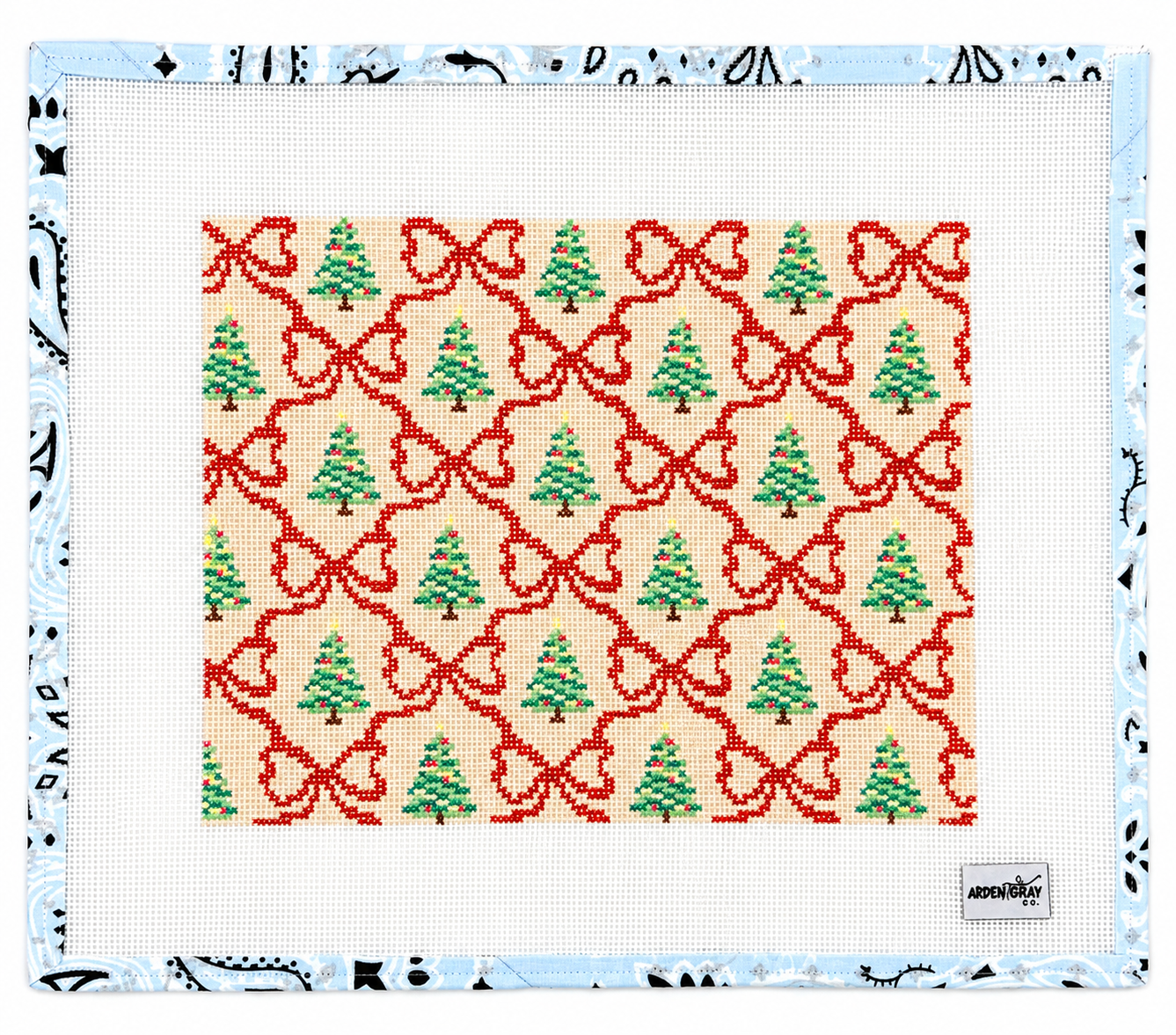 Holiday bows and trees pillow, tray canvas