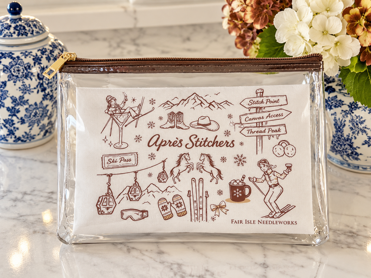  Keep needlepoint accessories organized on the go with this clear 9 x 12 inch project bag. A chic, see-through storage bag for stitching supplies.