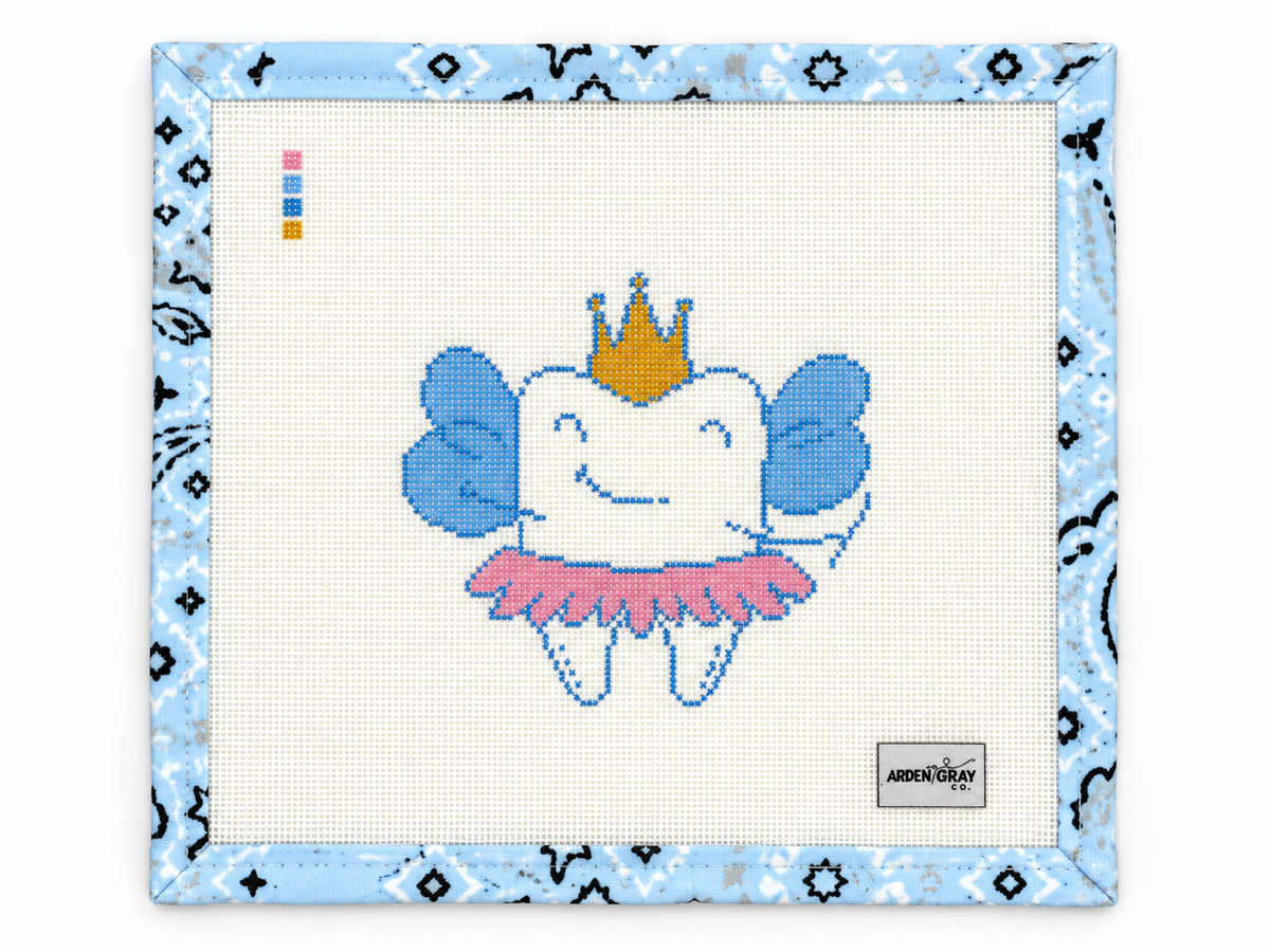 Shop Arden Gray's Tooth Fairy needlepoint canvas at Fair Isle Needleworks. Features an 18-mesh canvas with a 6 x 6-inch design. Threads not included.