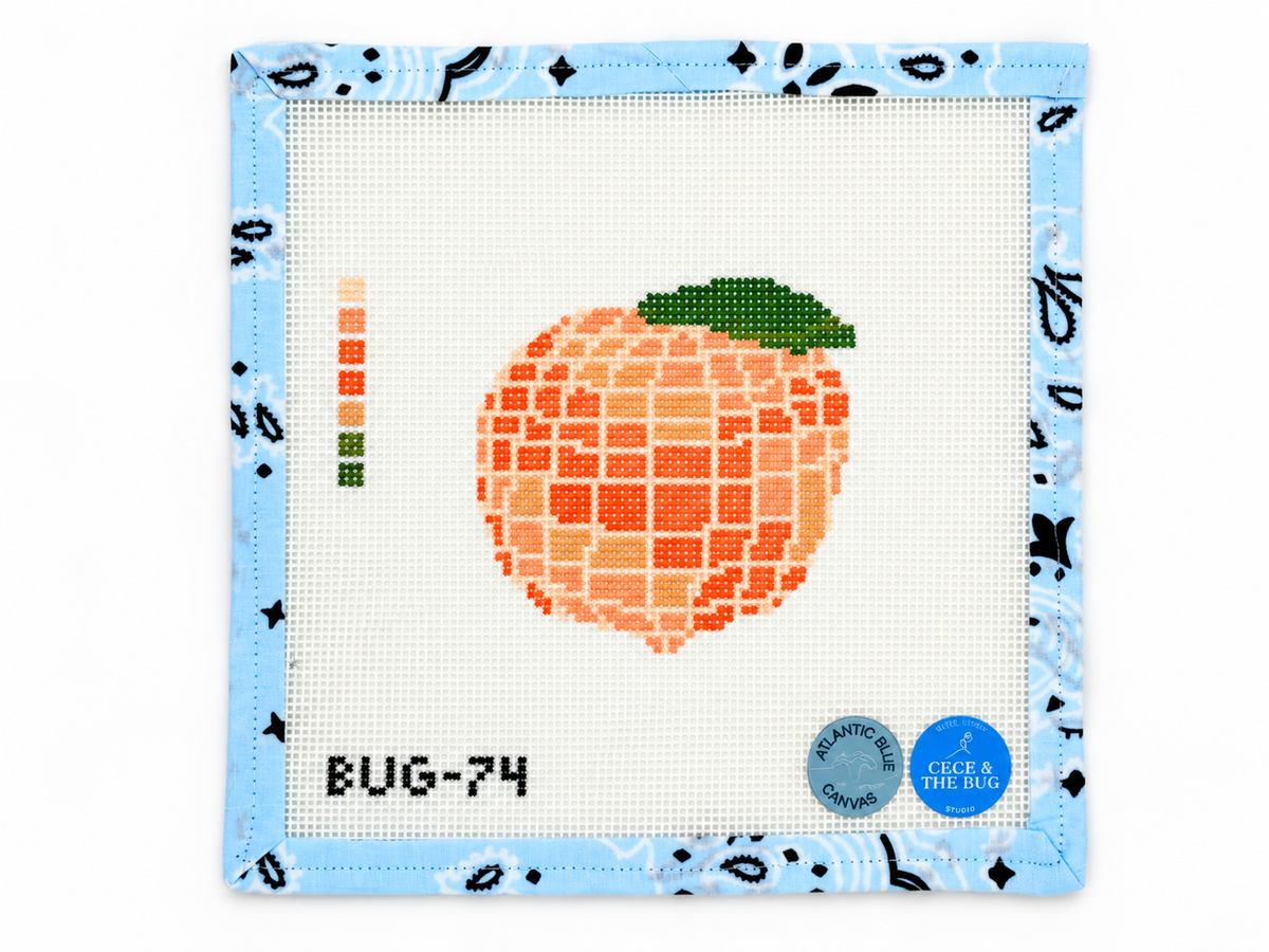 Shop Disco Peach by Atlantic Blue Canvas at Fair Isle Needleworks. A 4 x 4-inch needlepoint design on 13 mesh. Threads not included.