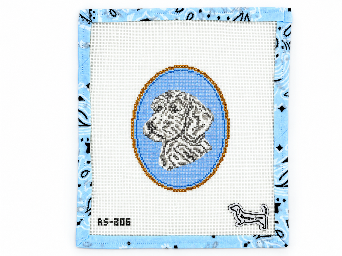 Shop Cameo Doodle by Atlantic Blue Canvas at Fair Isle Needleworks. A 4 x 5-inch dog cameo needlepoint design on 18 mesh. Threads not included.