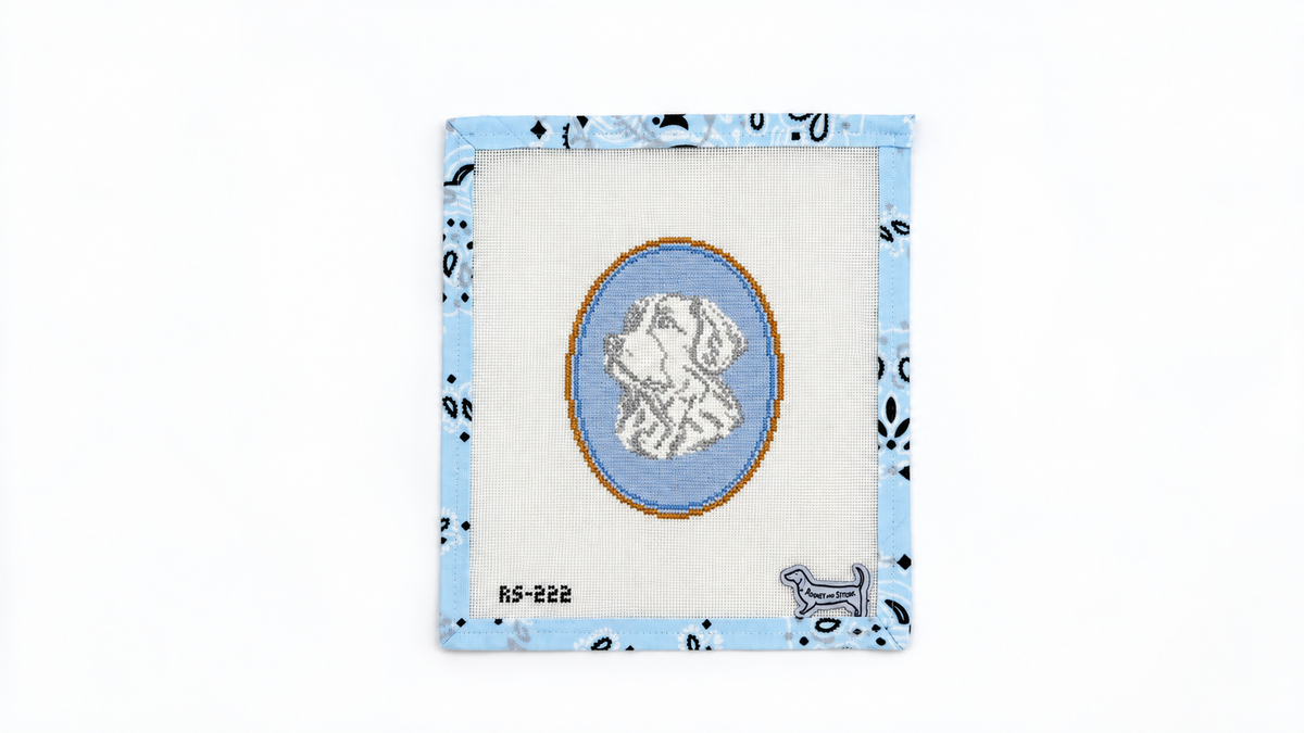 Shop the Golden Retriever Cameo needlepoint canvas by Atlantic Blue Canvas. A 3 x 5-inch painted area on 18 mesh. Threads not included.