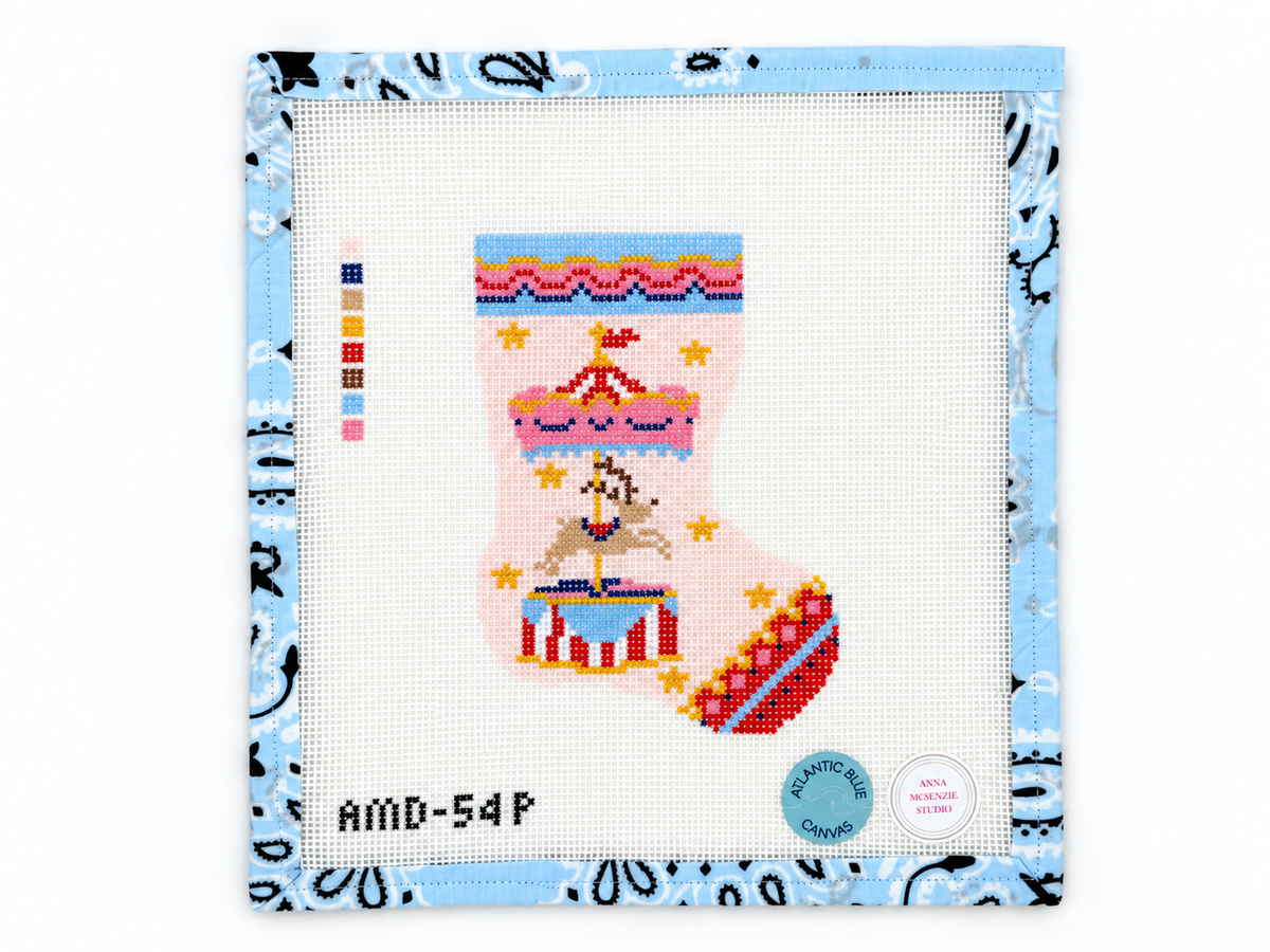 Shop Pink Reindeer Carousel Mini Stocking by Atlantic Blue Canvas. A 6 x 4.25-inch needlepoint canvas on 13 mesh. Threads not included.