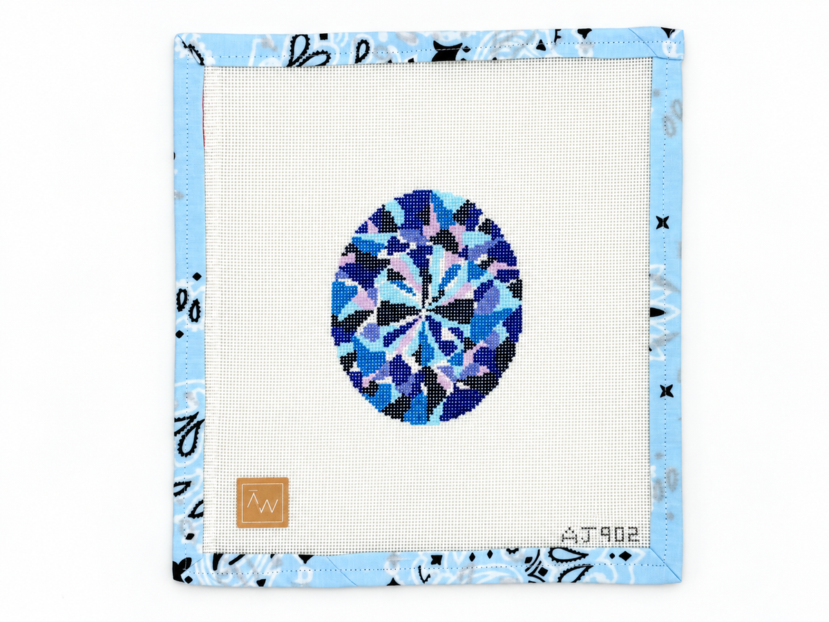 Shop Sapphire by Audrey Wu at Fair Isle Needleworks. An 18 mesh needlepoint canvas measuring 3.5 x 4 inches. Threads not included; not pre-stitched.