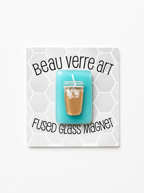 Shop the Beau Verre Iced Coffee Needleminder — handcrafted glass art with strong magnetic hold. A fun, chic gift for needlepoint enthusiasts. Each piece unique.