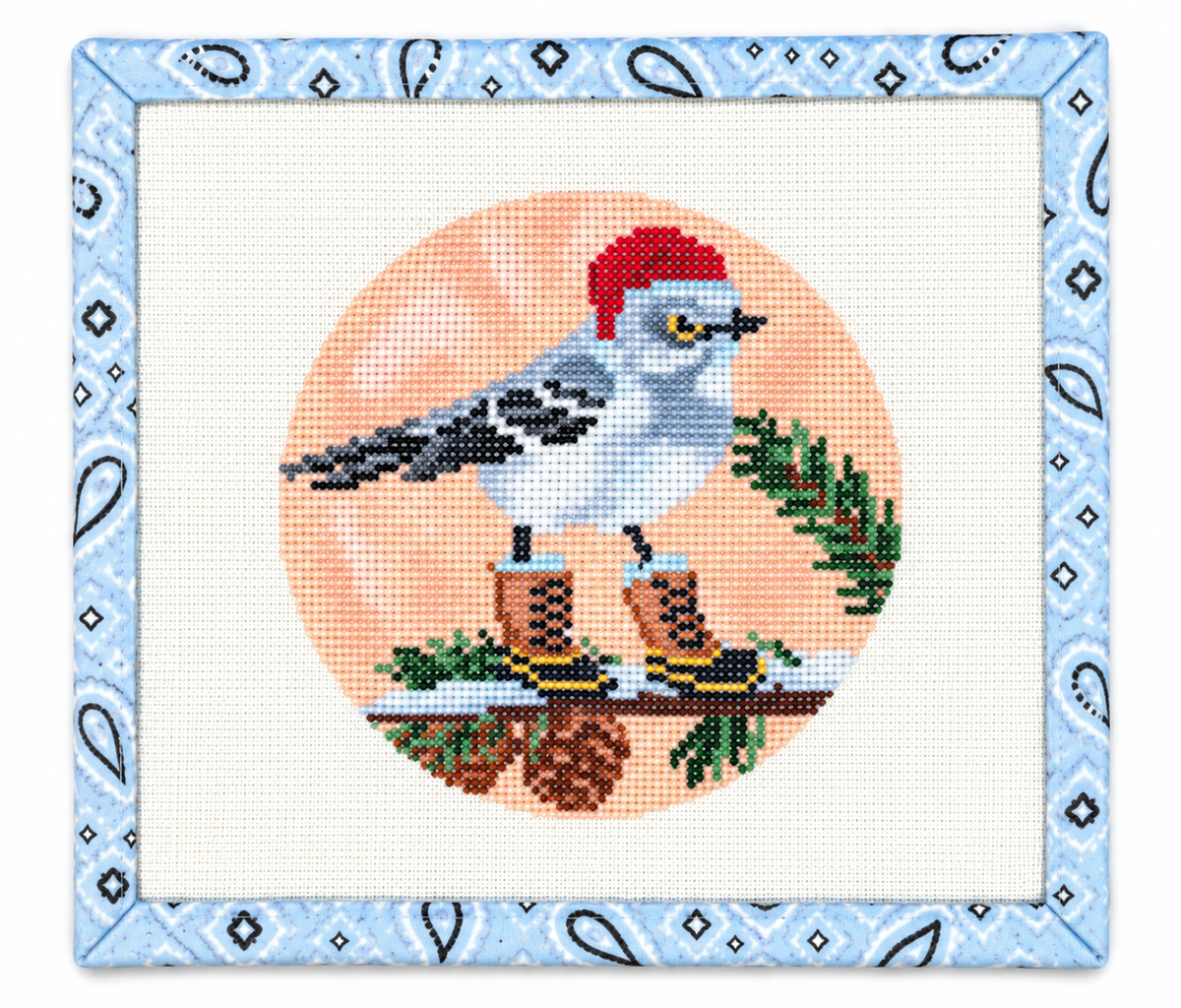 Stitch CBK's Elephants Bringing Home the Tree needlepoint ornament canvas. 18 mesh, 5 x 4 inches. Create a festive keepsake. Threads not included.