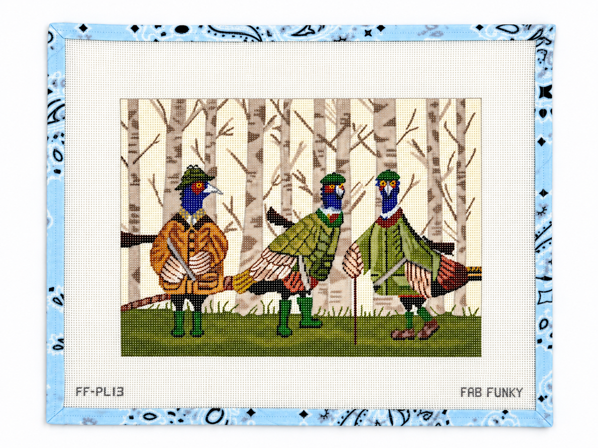 Stitch a classic field scene with The Pheasant Shoot needlepoint canvas. 18 mesh, 11.75” x 9.25”. Threads not included.