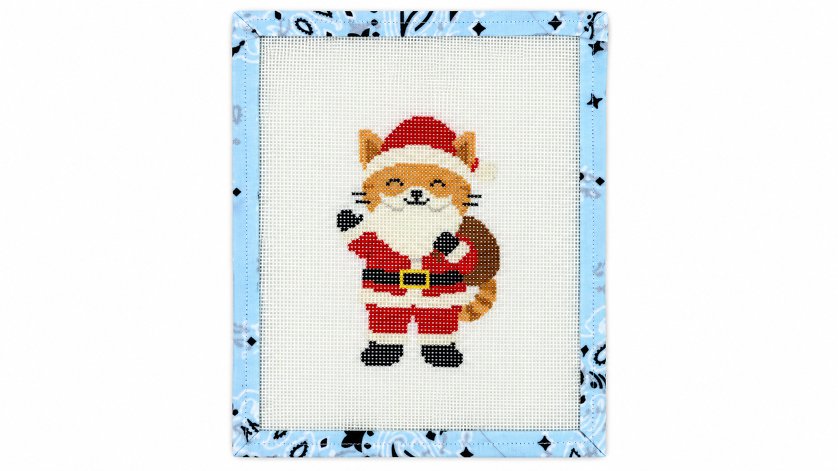 Shop Santa Kitty by CMC Stitches, an 18 mesh needlepoint canvas with a 3.2" x 5" design for holiday stitching. Threads not included.