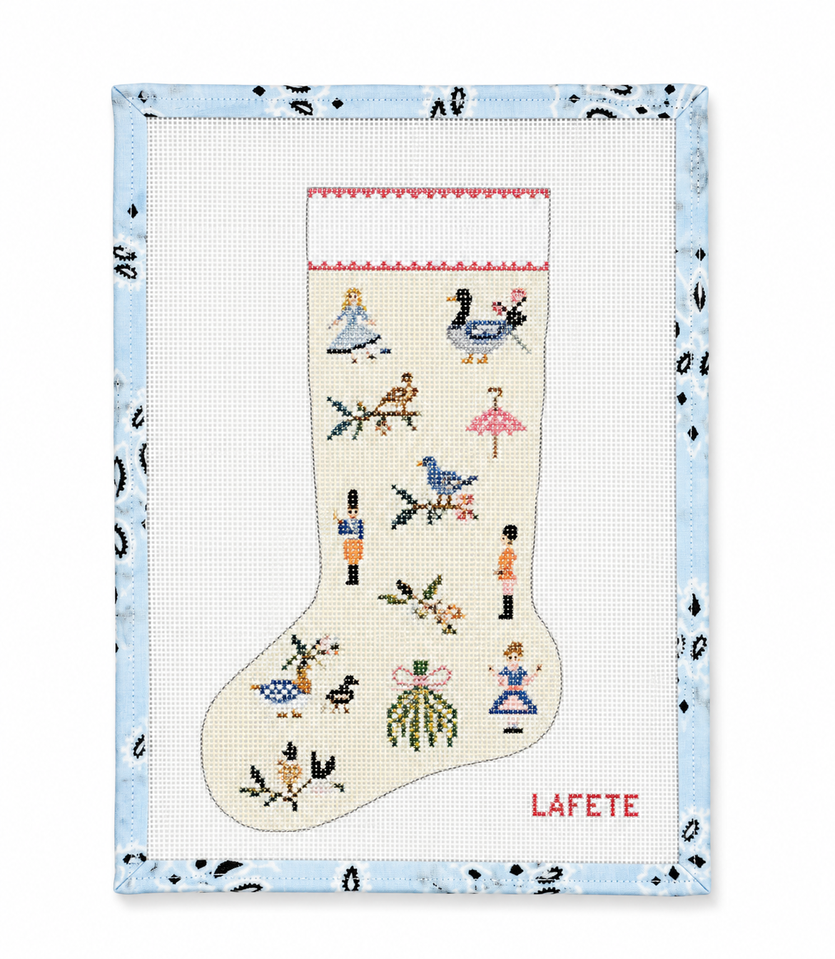 12 Days of Christmas Cream Stocking Hand Painted Needlepoint Canvas