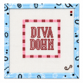 Hand-painted "Diva Down" needlepoint canvas by Sunday Shoppe. 18 mesh, 4x4" design. Threads not included. Shop premium quote canvases.