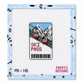 Hand-painted Ski Pass needlepoint canvas by Poppy Designs. 18 mesh, 2.5x4" design. Threads not included. Shop premium winter canvases.