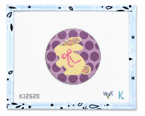 Hand-painted Bunny with Sprinkle Ears needlepoint canvas by The Collection. 18 mesh, 4" round design. Threads not included. Shop premium Easter canvases.