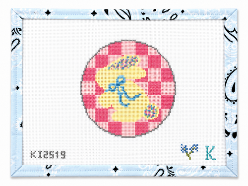 Hand-painted Bunny with Sprinkle Ears needlepoint canvas by The Collection. 18 mesh, 4" round design. Threads not included. Shop premium Easter canvases.