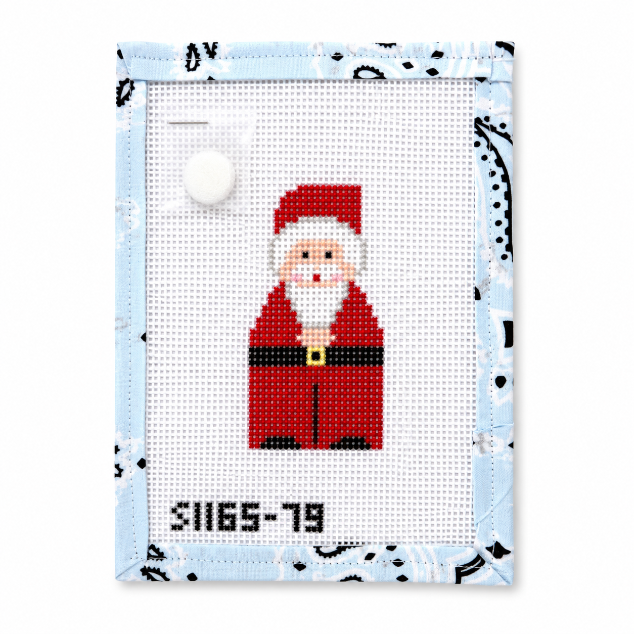 Hand-painted Santa needlepoint canvas by KCN Designers. 13 mesh, 2.25 x 3". Threads not included. Shop premium Christmas canvases.