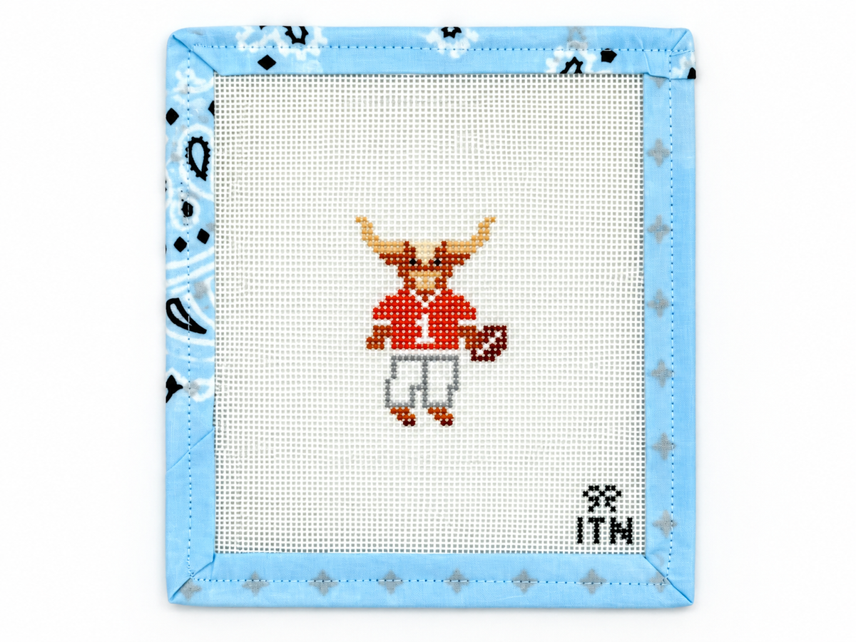 Football Friend TX Longhorn needlepoint canvas by Ivy Thread Needlepoint, 18 mesh with a 1.5" x 2" hand-painted design. Threads sold separately.