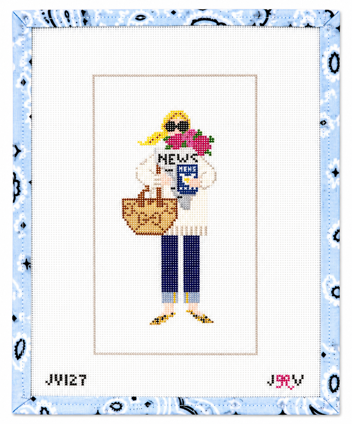 News & Flowers Girl Blonde Needlepoint Canvas