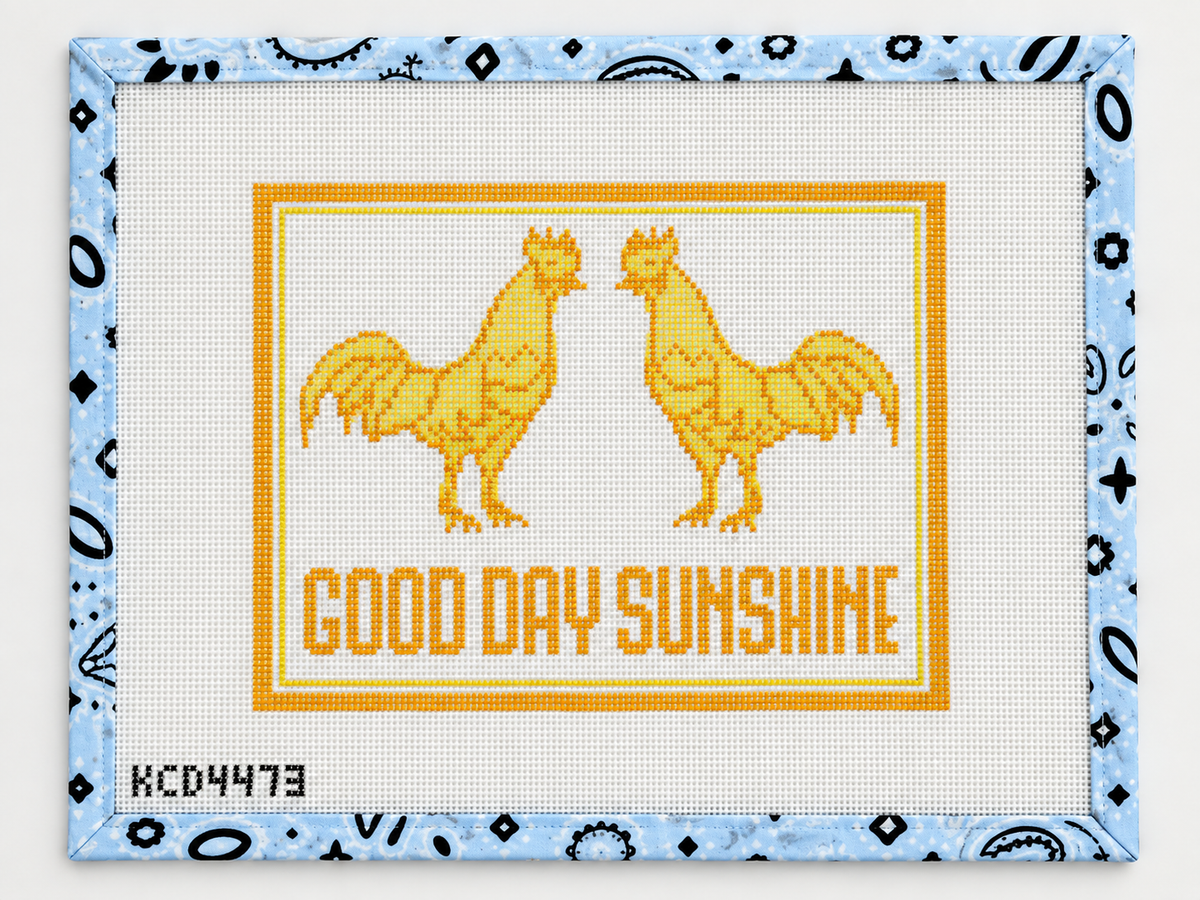 Shop the Good Day Sunshine hand-painted needlepoint canvas by SCT Designs. 13 mesh, 9" x 7 1/4". Each canvas is individually hand-painted. Thread sold separately.