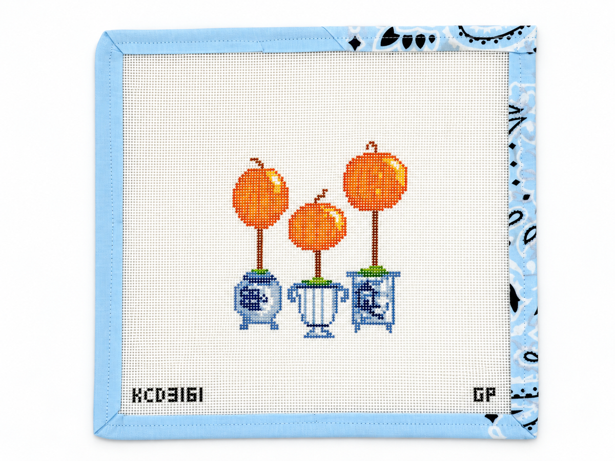 Shop Triple Topiary by KCN Designers at Fair Isle Needleworks. A 3.5 x 4-inch needlepoint canvas on 18 mesh. Threads not included.