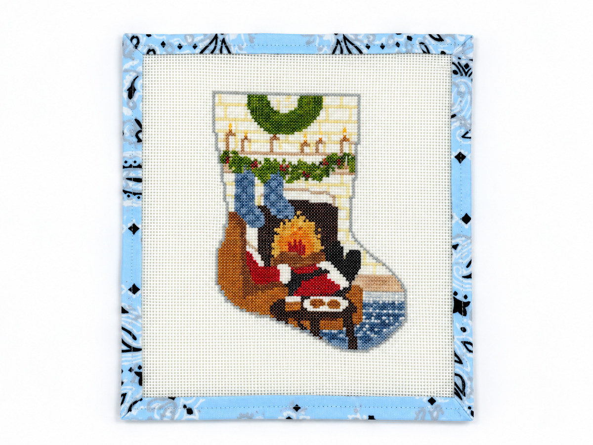  Shop Santa's Nightcap Bauble Stocking needlepoint canvas, 6" long and 4.25" wide on 18 mesh. Stitch a Christmas keepsake. Threads not included.