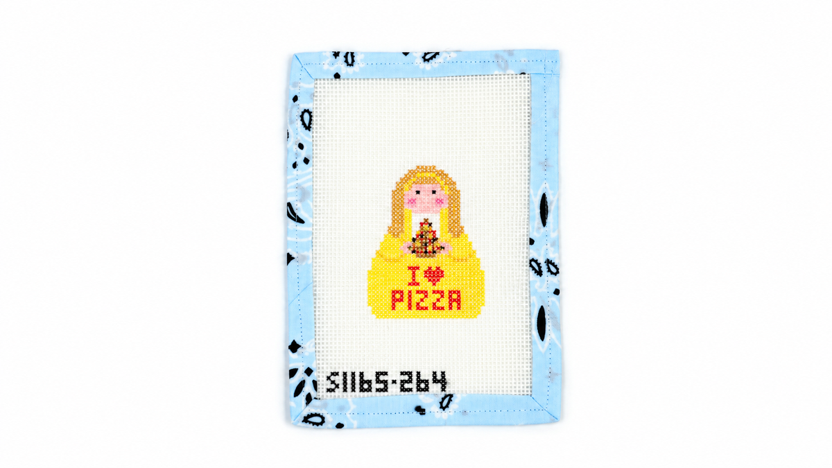 Shop I Love Pizza Stitch It Angel by KCN Designers, a needlepoint canvas with a 2.25 x 3-inch design on 13 mesh. Threads not included.