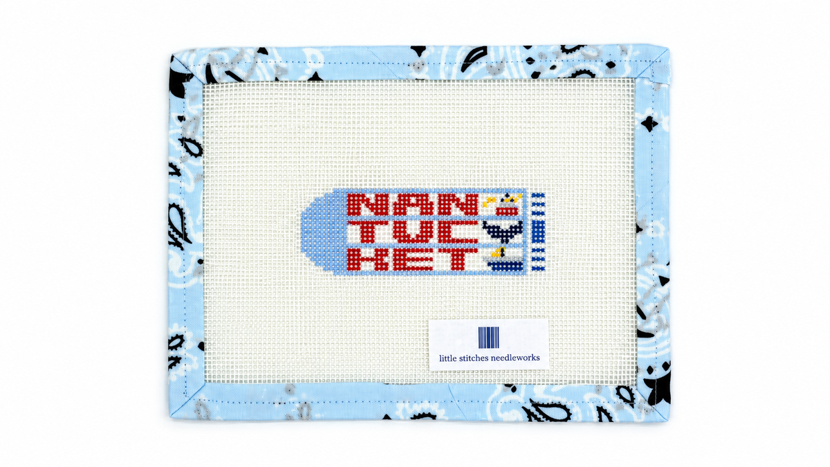 Stitch a Nantucket charm with this 14 mesh needlepoint canvas by Little Stitches Needleworks. Design approx. 3.75 x 1.25 inches. Threads sold separately.