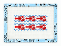 Stitch painted 18 mesh swimming lobsters needlepoint canvas by Little Stitches. Make an eyeglass case or 3 x 6" insert for self-finishing products.