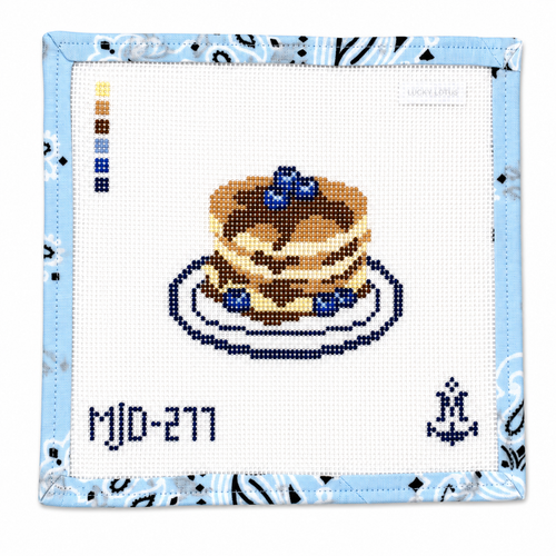 Stitch up a stack with this fun Blueberry Pancakes needlepoint canvas by Morgan Julia Designs. 13 mesh, approximately 3" x 3.8" design. Canvas only, threads not included.