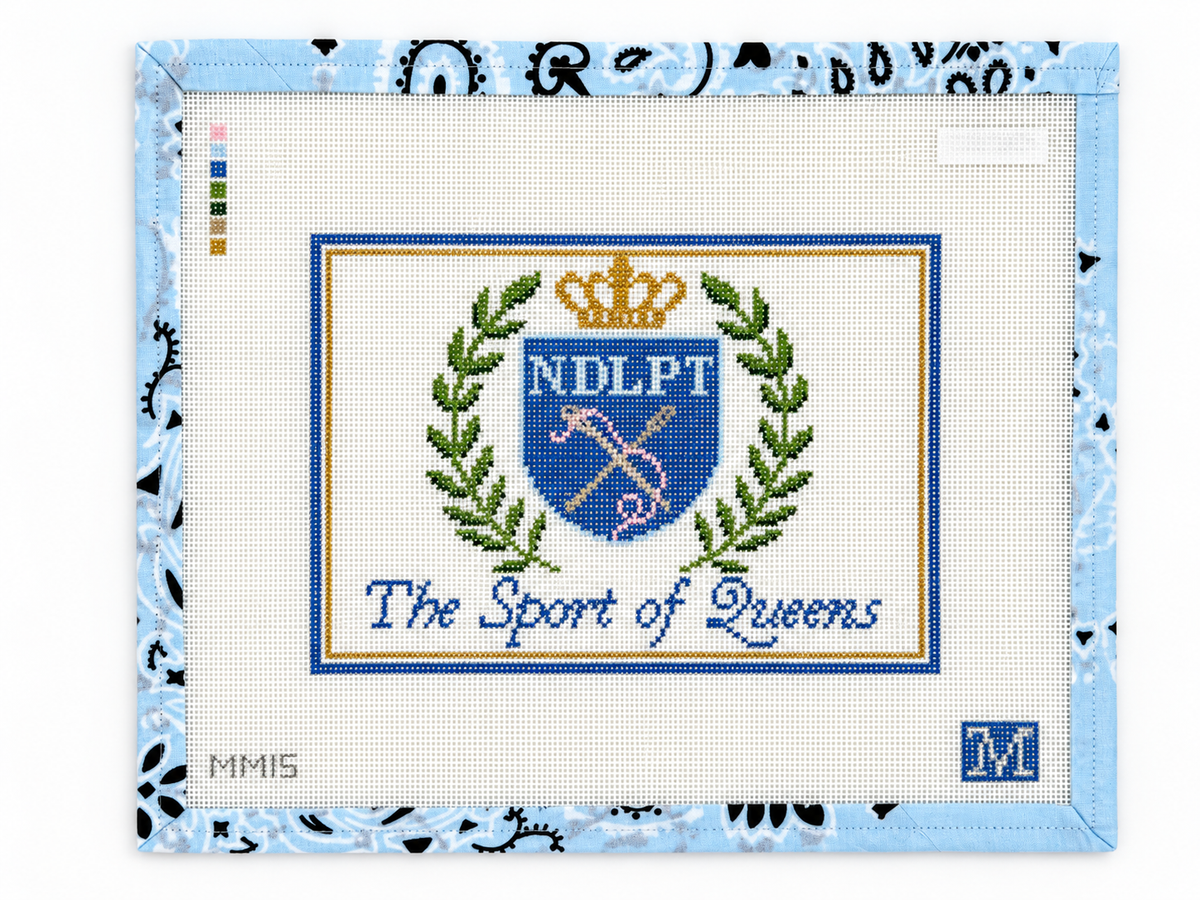 Shop NDLPT Crest by Maura Nolan Designs at Fair Isle Needleworks. A 5 x 7-inch needlepoint design on 18 mesh. Threads not included.