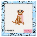 Hand-painted Mini Fab Pup Yellow Lab needlepoint canvas by Poppy J Stitches. 18 mesh, 2x3" design. Threads not included. Shop premium dog canvases.