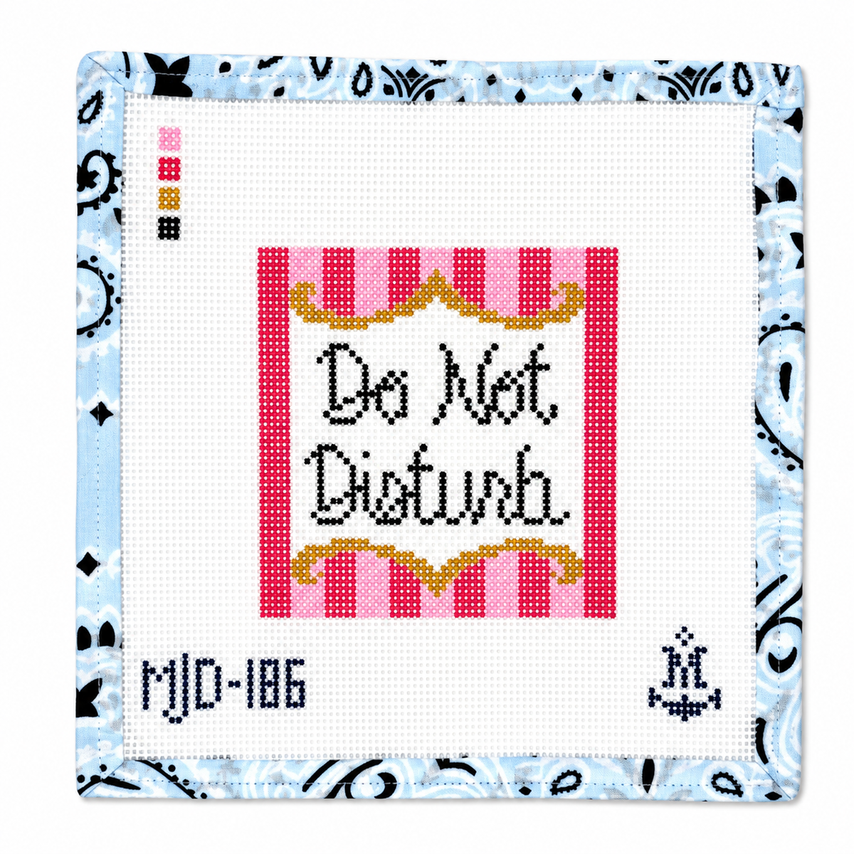 The Do Not Disturb needlepoint canvas by Morgan Julia Designs is a fun and cheeky stitch. 13 mesh, 4" x 4" design. Canvas only, threads not included.