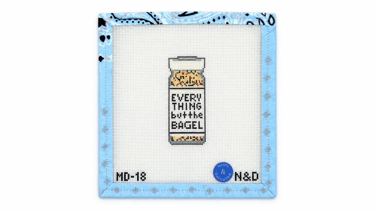 Shop Everything But the Bagel by Nash & Daughters, a 4" x 2" needlepoint canvas. Threads not included. Find your next project at Fair Isle Needleworks.