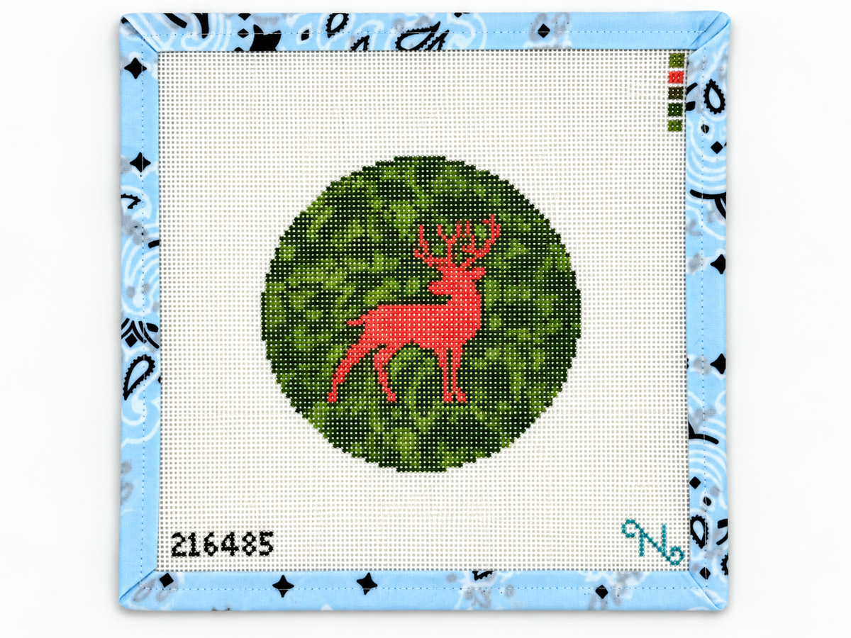 Stitch a rugged camo deer design with this 18 mesh needlepoint canvas. 8.33 x 8.33" canvas with a 4.33 x 4.33" design, perfect for hunters.