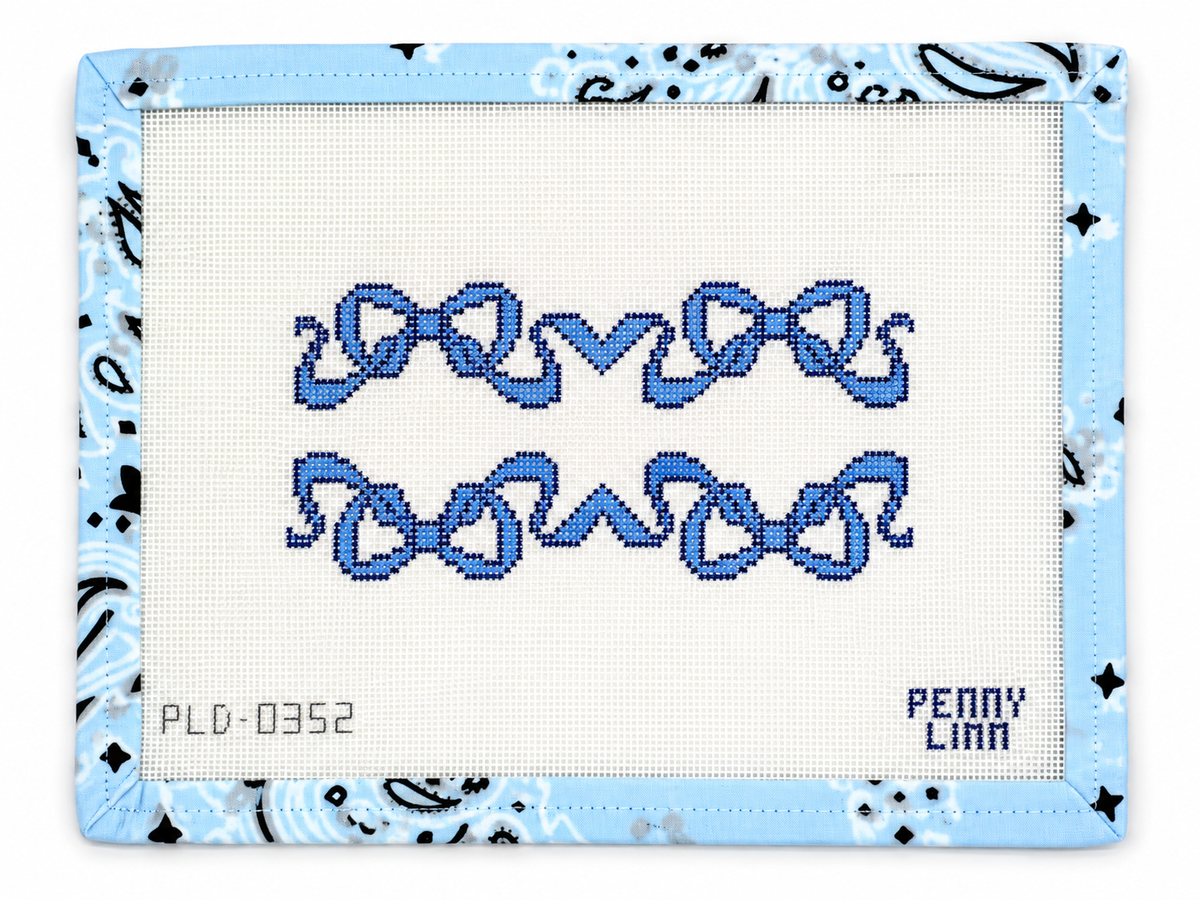Stitch a pretty blue double ribbon bow clutch insert with this 18 mesh needlepoint canvas by Penny Linn. Approx. 2.75 x 5.3". Shop now.