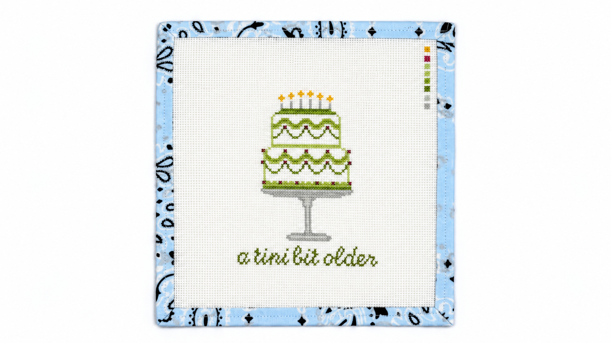 Shop 'Tini Bit Older Cake by Penny and Penny, an 18 mesh StitchPerfect needlepoint canvas with an approx. 4.5" x 5.5" design. Threads not included.