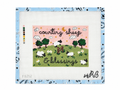Counting Sheep and Blessings needlepoint canvas by Rachel Barri on 13 mesh, measuring 8 x 6 inches. Canvas is unstitched; threads not included.