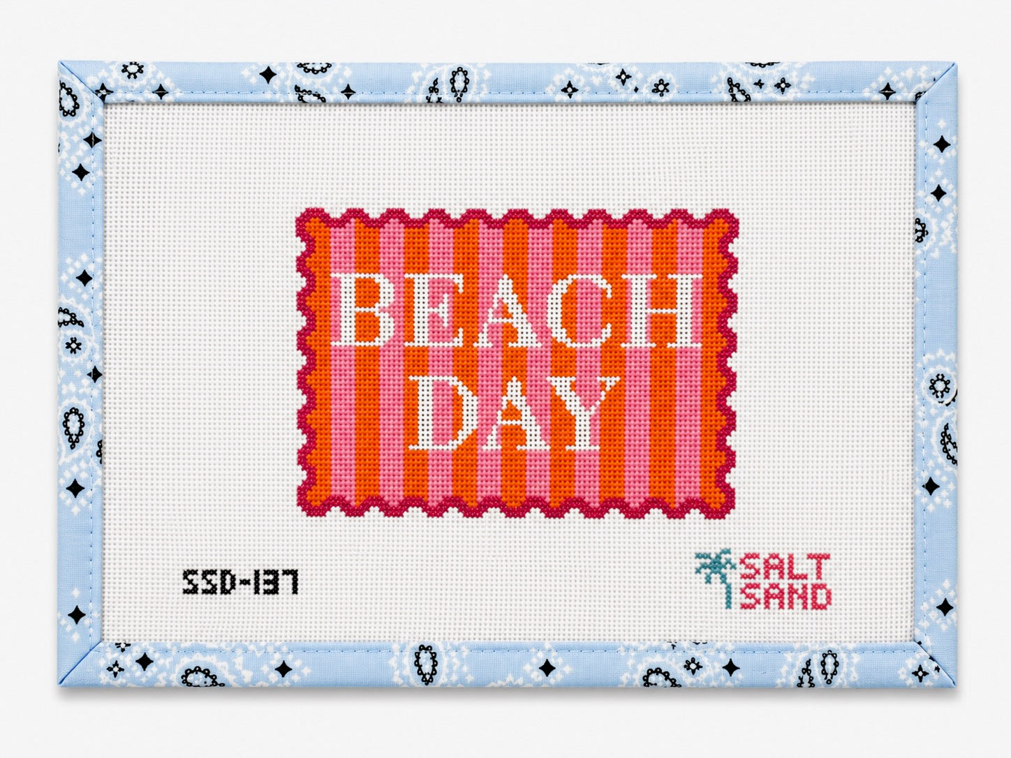 Salt and Sand Beach Day Pink and Orange Stripe Needlepoint Canvas
