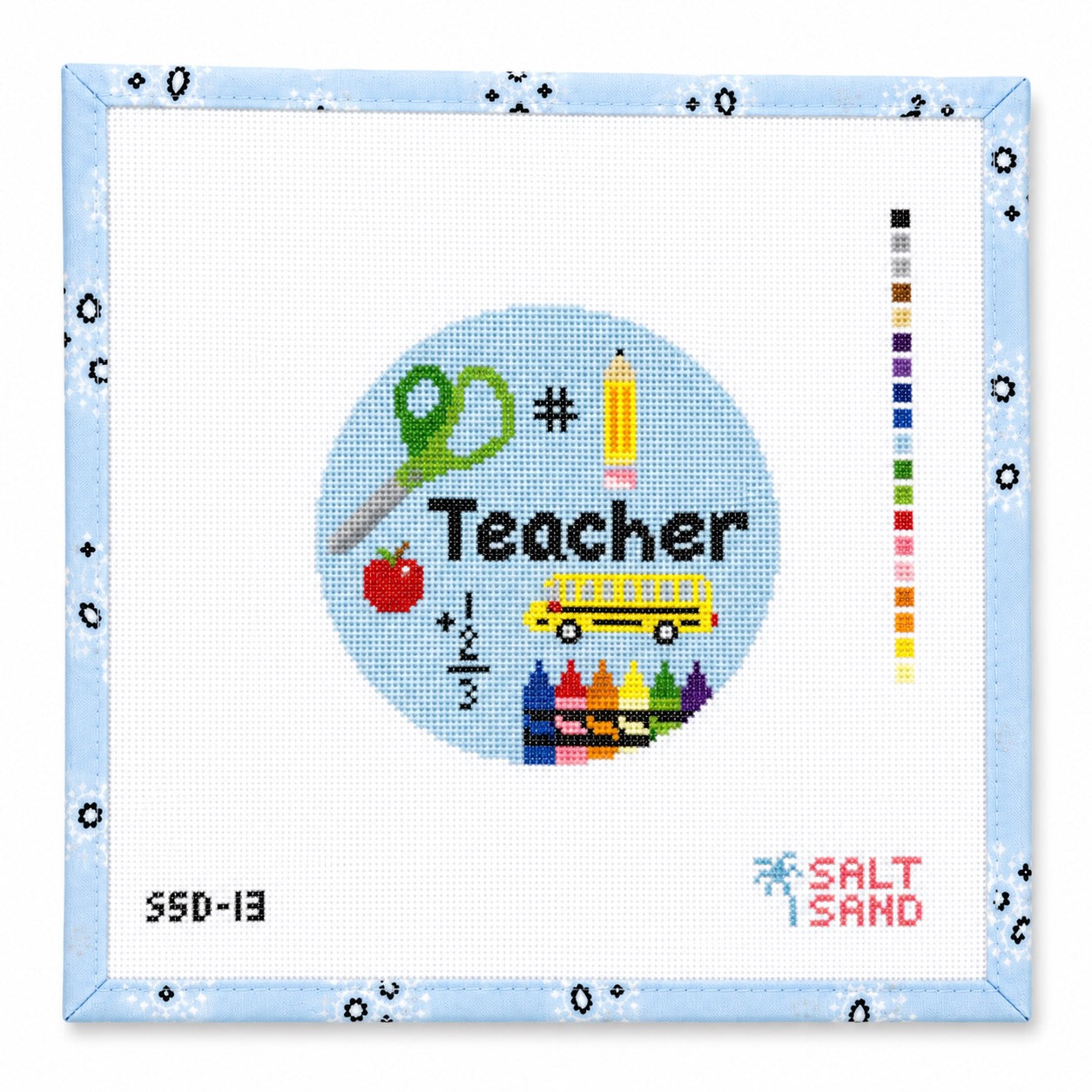 Salt and Sand Number One Teacher Round Needlepoint Canvas