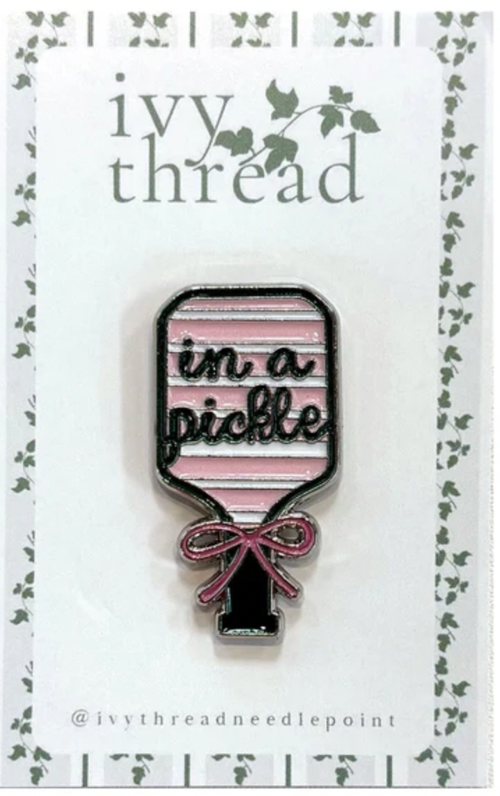 Keep your needle close with this chic In a Pickle magnetic needleminder by Ivy Thread Needlepoint. 0.75 x 1.5". A fun accessory for any project.