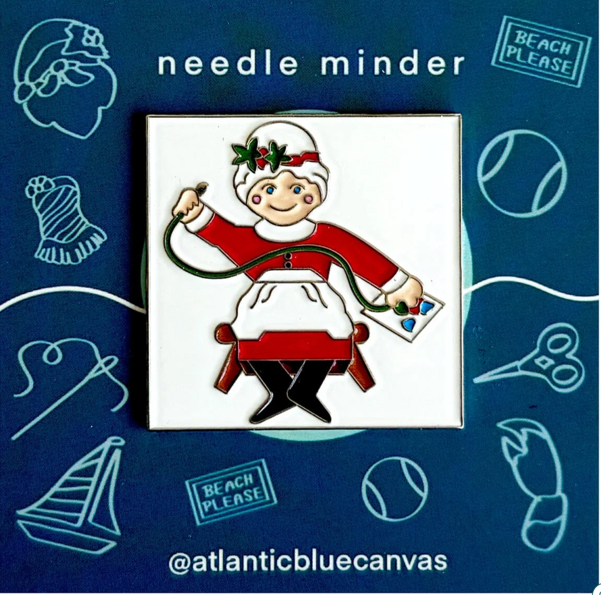  Keep your needle close with the Mrs. Claus magnetic needleminder by Atlantic Blue Canvas. Add festive cheer to your needlepoint stitching.