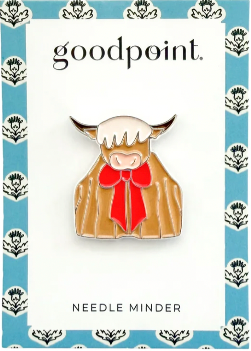 Keep your needle close with the Highland Cow magnetic needleminder by Good Point. Shop this charming needlepoint accessory at Fair Isle Needleworks.