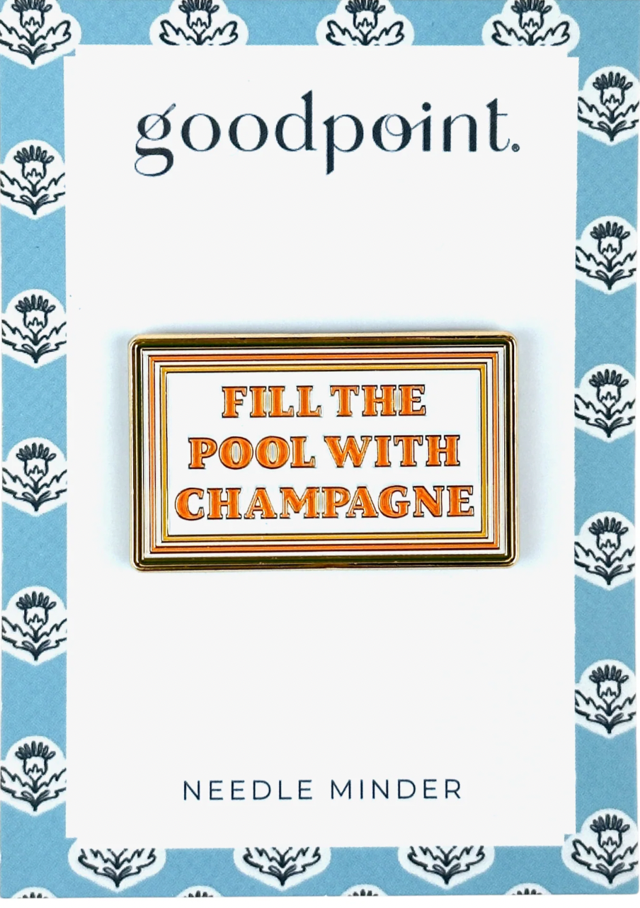  Keep your needle close with Good Point's Fill the Pool With Champagne magnetic needleminder. Shop this playful needlepoint accessory at Fair Isle Needleworks.