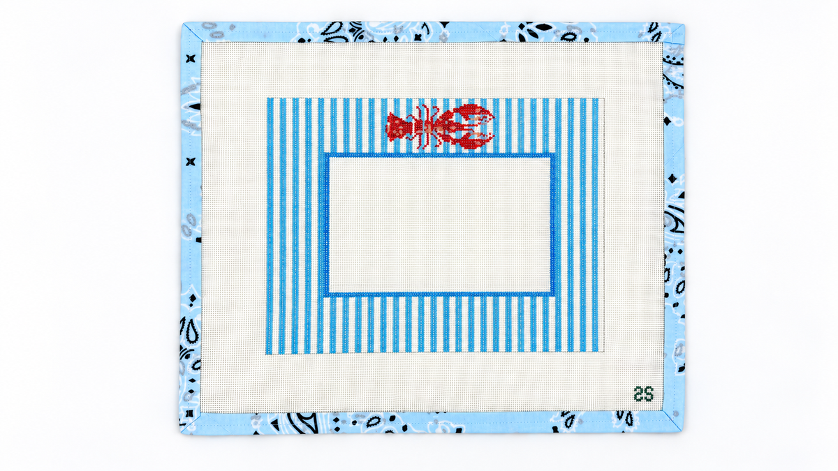 Shop Striped Lobster Frame by Spruce Street, a hand-painted 18 mesh needlepoint canvas with a 9" x 7" design. Threads not included.