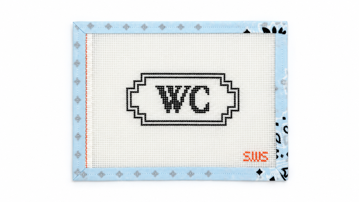 Shop Water Closet Rectangle by Stitching with Stacey, a 4.75 x 2.25-inch needlepoint canvas on 13 mesh. Canvas only; threads not included.