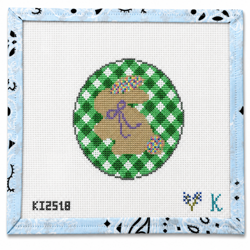 Hand-painted Bunny with Sprinkle Ears needlepoint canvas by The Collection. 18 mesh, 4" round design. Threads not included. Shop premium Easter canvases.