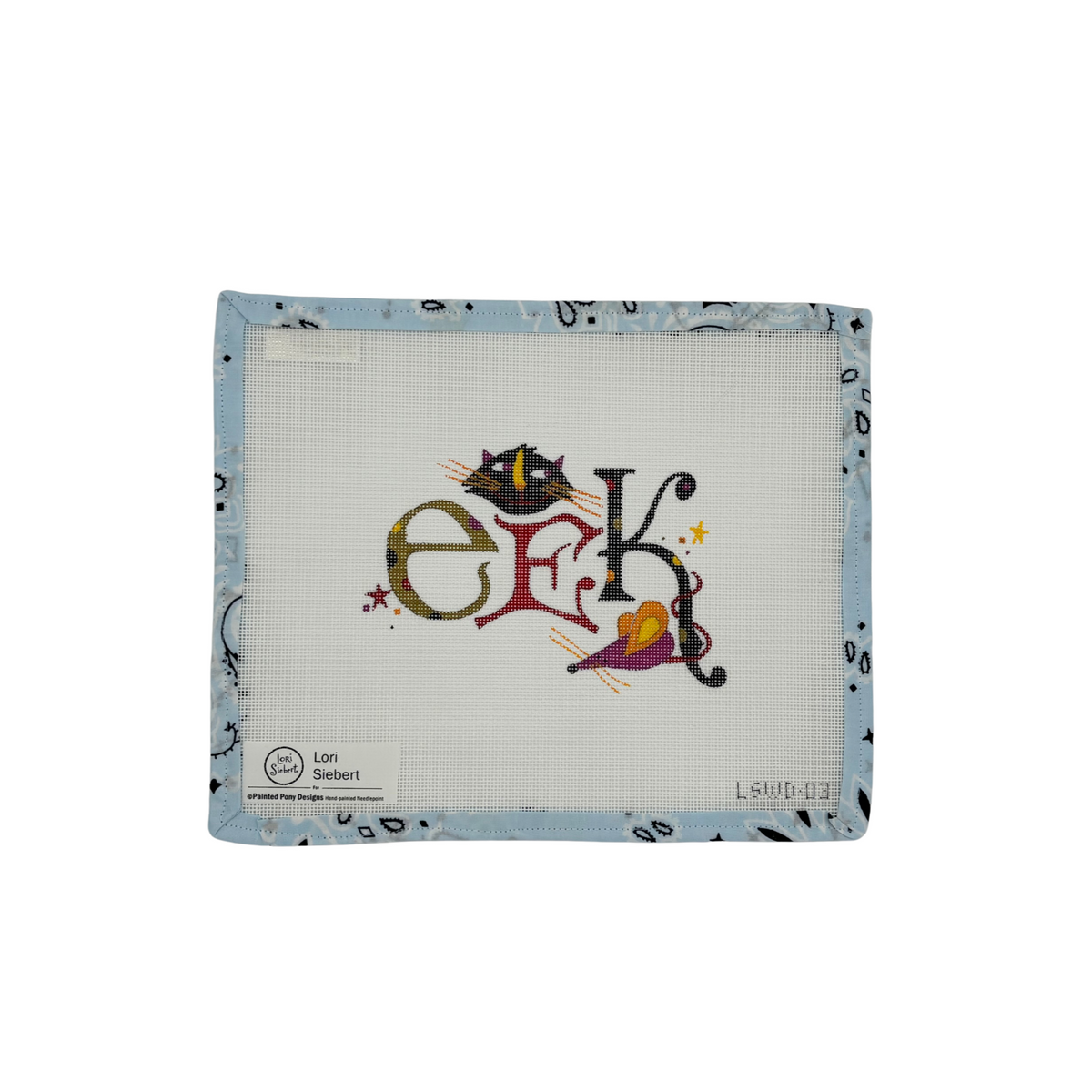 Stitch Lori Siebert's Eek Halloween needlepoint canvas with a vintage cat and mouse design on 18 mesh. Shop The Painted Pony. Threads not included.