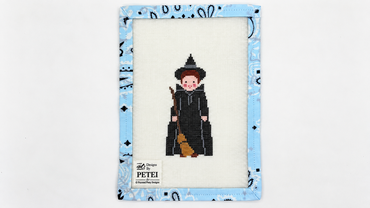 Shop Witch by The Painted Pony, an 18 mesh needlepoint canvas for Halloween stitching. Unstitched; threads not included.