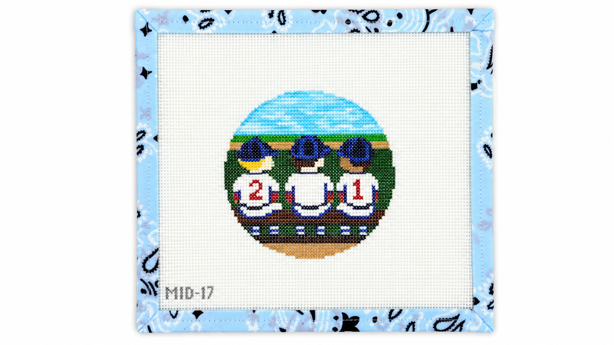 Shop Baseball Boys by The Painted Stitch, an 18 mesh needlepoint canvas with a 4" round design for baseball fans. Threads not included.