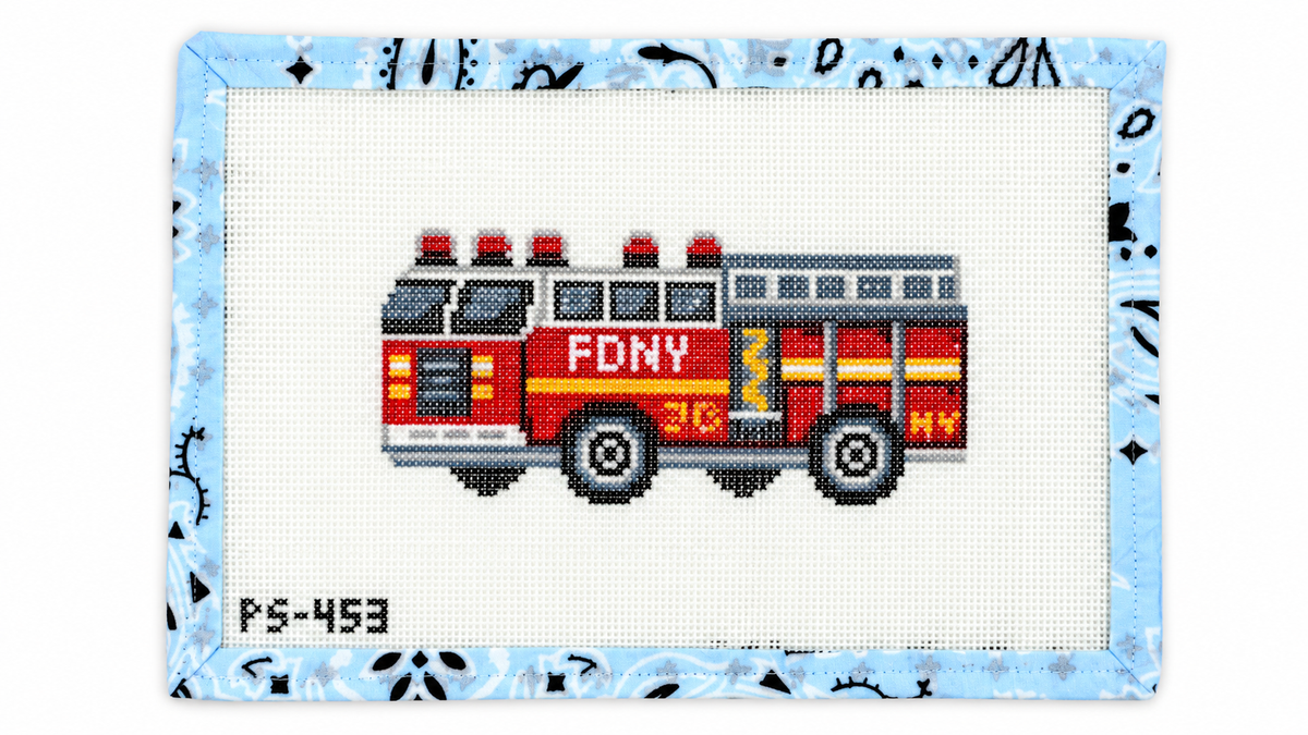 Shop FDNY Fire Truck by The Painted Stitch, a 13 mesh needlepoint canvas with a 6.5" x 3" design inspired by New York City. Threads not included.