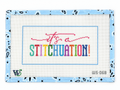 It's a Stituation needlepoint canvas by Wipstitch, printed on 13 mesh with a design about 10" x 5". Canvas only; threads sold separately.